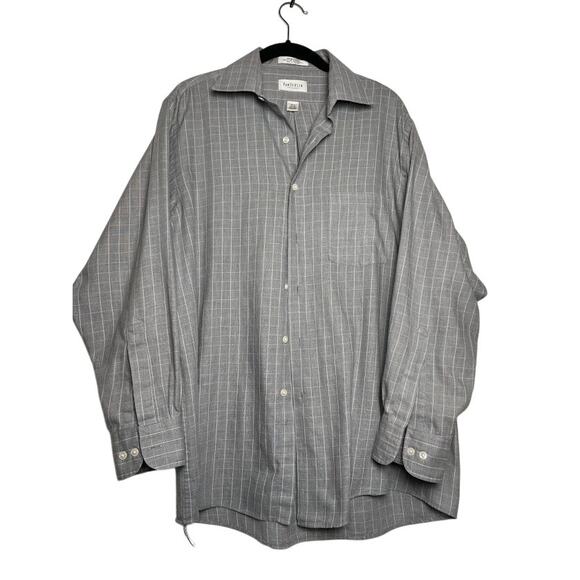 Men's Long Sleeve Dress Shirt Size 15 1/2 Gray Striped Button Up Shirt For Men - Picture 1 of 9